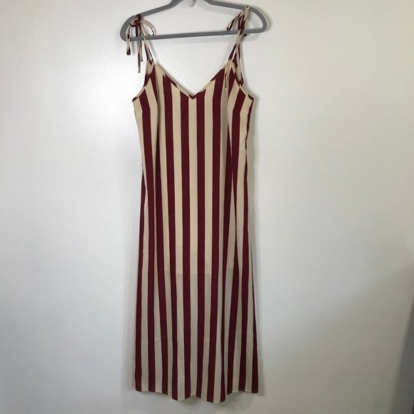 After Market Dresses & Skirts - After Market Maxi Dress Size Small S Striped Red Tan V-neck Sleeveless Chiffon